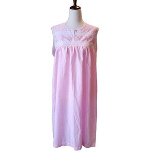 Vintage Nightgown Women's Large JILANDRE Pink Floral Cotton Lace Trim Sleeveless